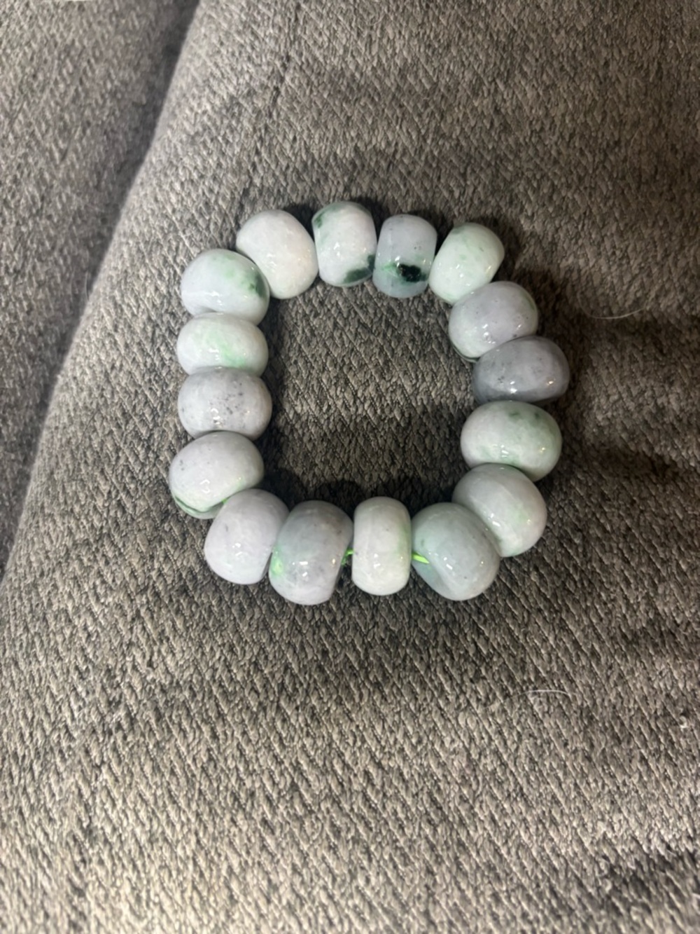 Chunky Round Jadeite Bead Stretch Bracelet in Pale Green, Lavender and White